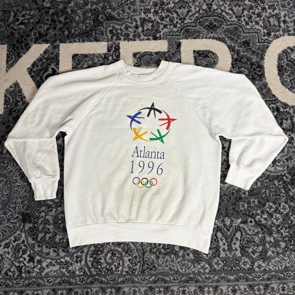 Vintage 90s Olympics Atlanta 1996 White Crewneck Sweatshirt Sweater Sz L